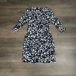 Ralph Lauren Women's‎ Dress Blue White Abstract Surplice V-Neck Faux Wrap Sz 10